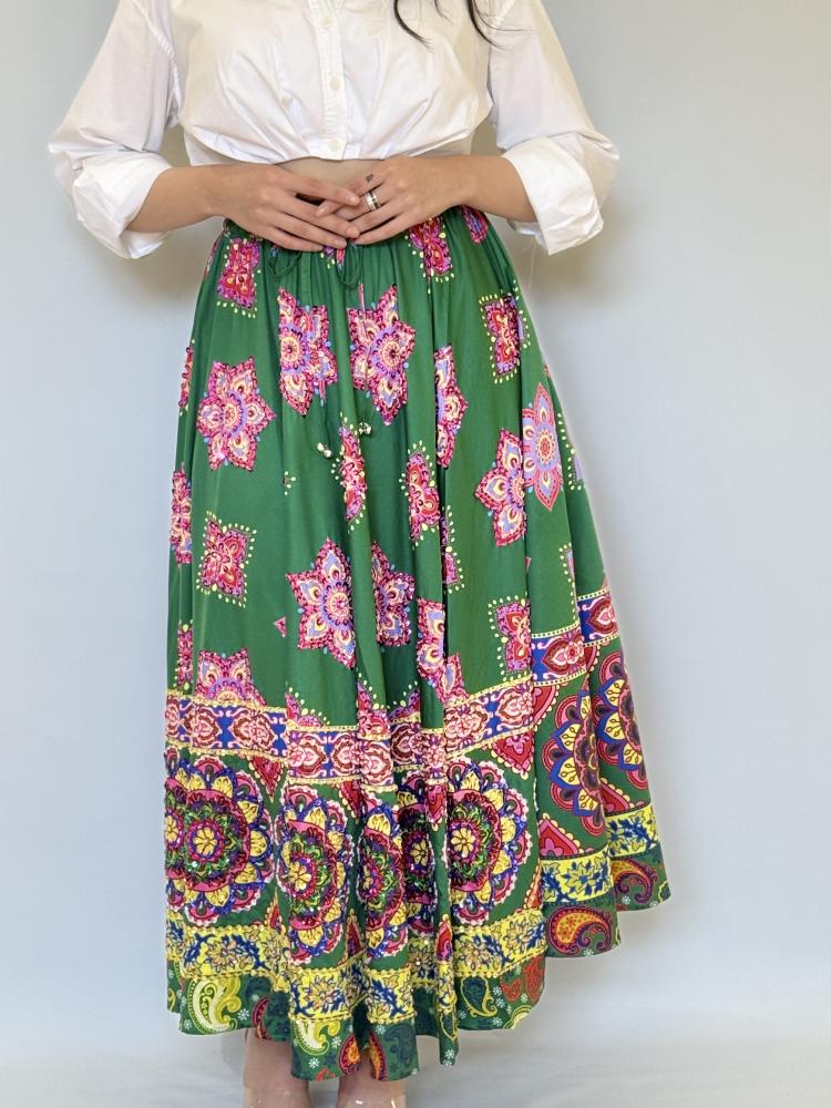 Green Indian skirt embroidered from Bella's selections