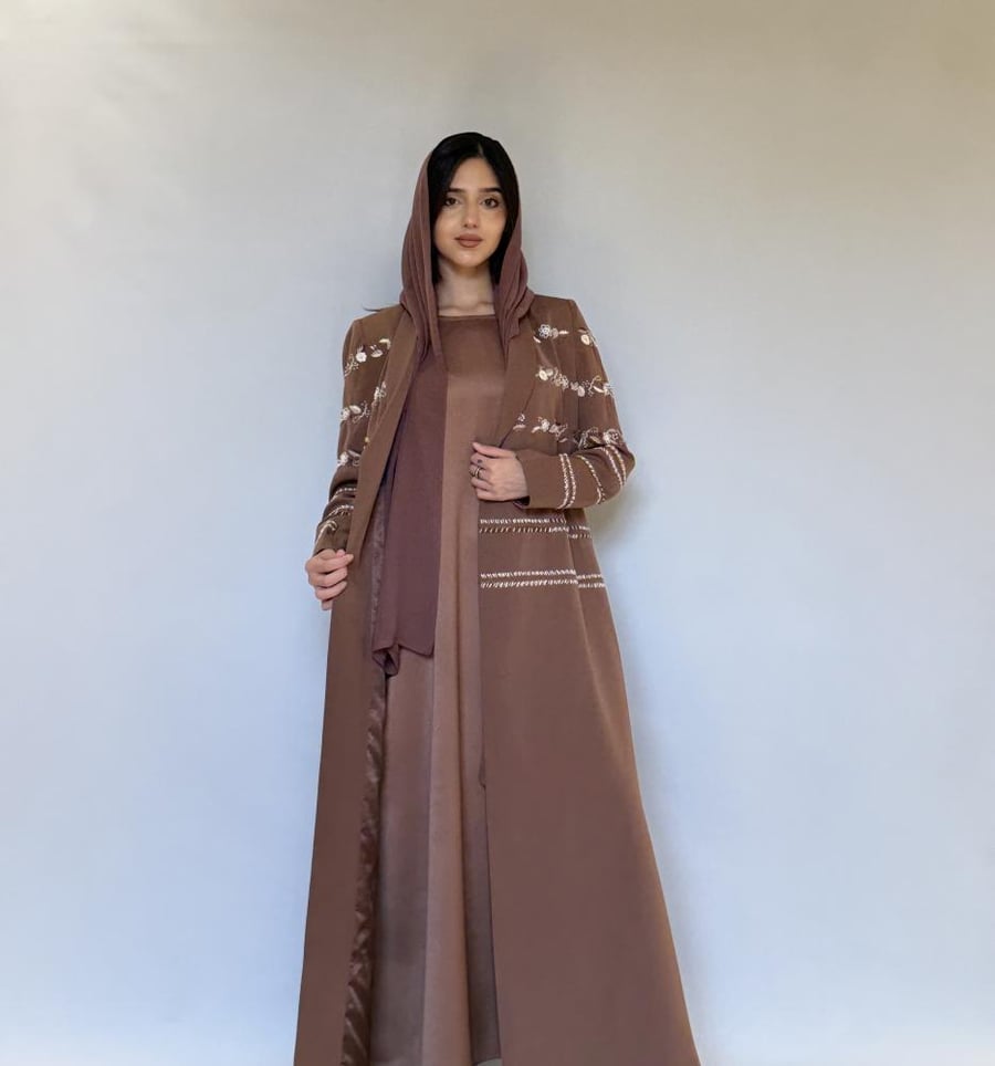Brown blazer abaya with hand embroidery