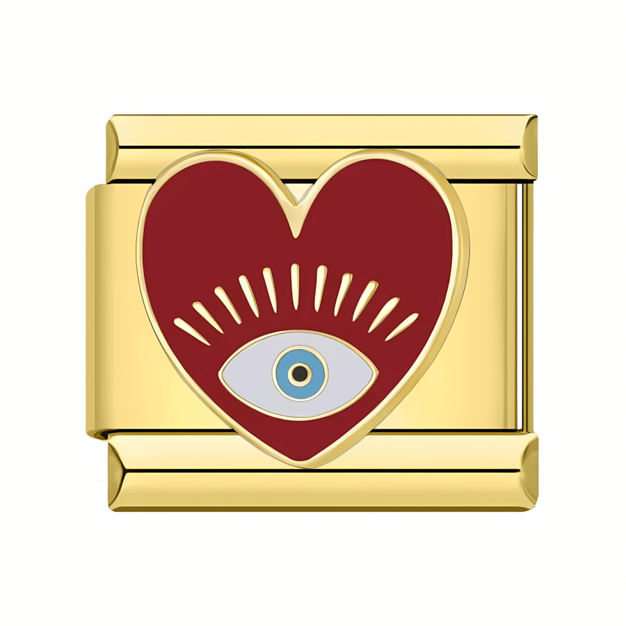Golden Red Heart Evil Eye