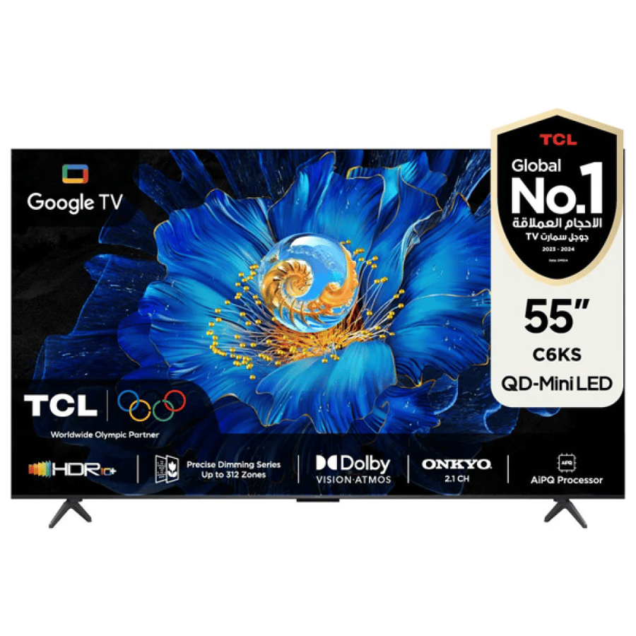 تي سي ال شاشة MINI LED QD، مقاس 55 بوصة ، SMART 4K ، HDR10 ، UHD ، GOOGLE ، دولابي اتموس - 55C6KS
