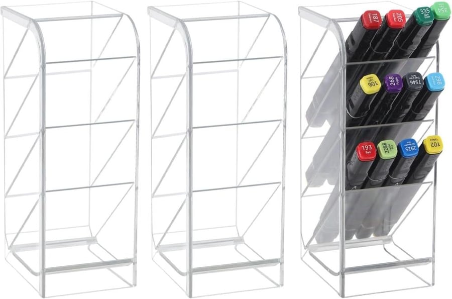 3 Pieces Clear Acrylic Pen Organizer Storage Vertical Marker Organizer Transparent Acrylic Pencil Display Storage Holder Container for Office Home Desk Desktop Stationery