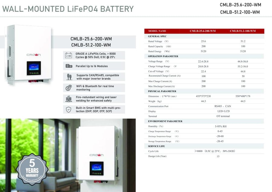 بطارية ليثيوم 5 كيلو واط كراون | Lithium Battery 5kWh Crown