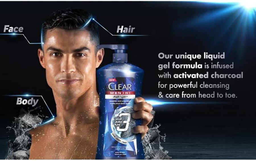 Clear men's shampoo 3 in 1 hair, face, and body 400ml