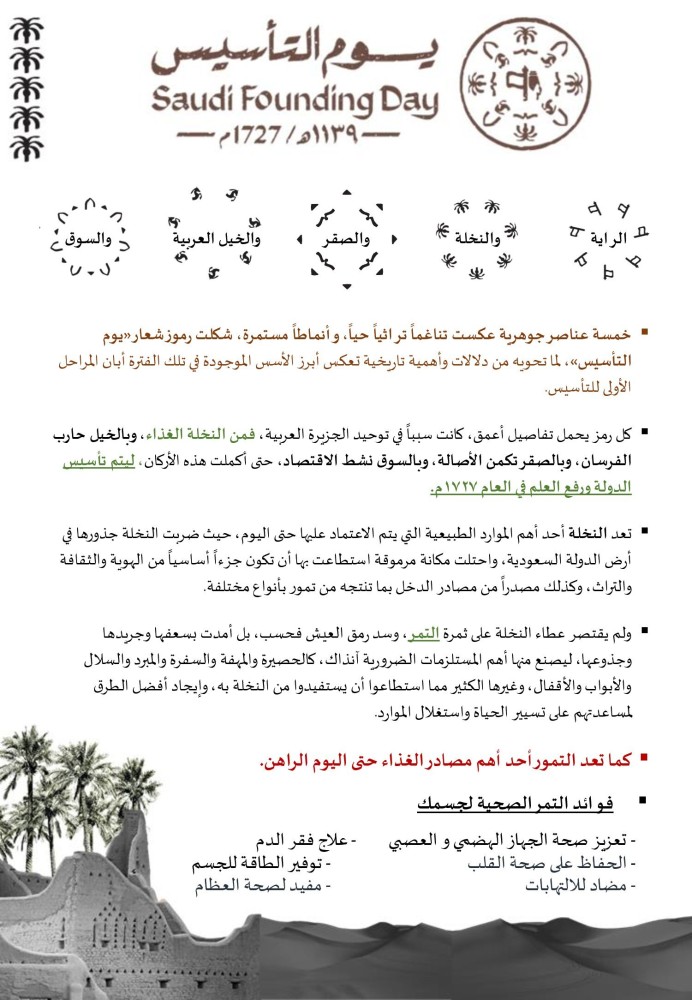 نشرة - فوائد التمر (يوم التأسيس)