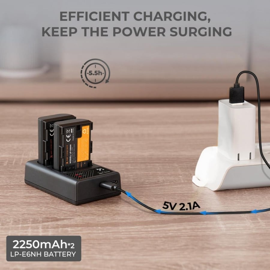 K&F Concept LP-E6NH rechargeable battery 2pcs + charger + 10pcs cleaning cloth kit compatible with Canon