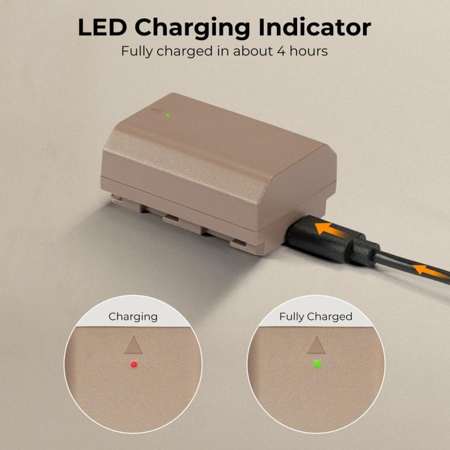 K&F Concept NP-FZ100 Battery with USB Type C Fast Charging, 2280mAh