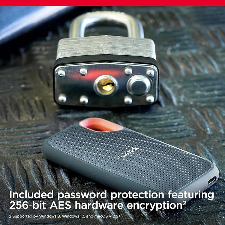 SanDisk Extreme 4TB Portable SSD - Up To 1050Mb/S Read And 1000Mb/S Write Speeds, USB 3.2 Gen 2, 2-Meter Drop Protection And Ip55 Resistance