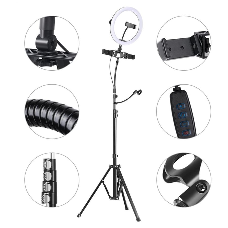 K&F Concept Selfie Ring Light ,11 inch(28 cm) Ring Light with 78.7 inch (200cm) Tripod and Phone Holders, 3 Color Modes, Bluetooth Remote Control