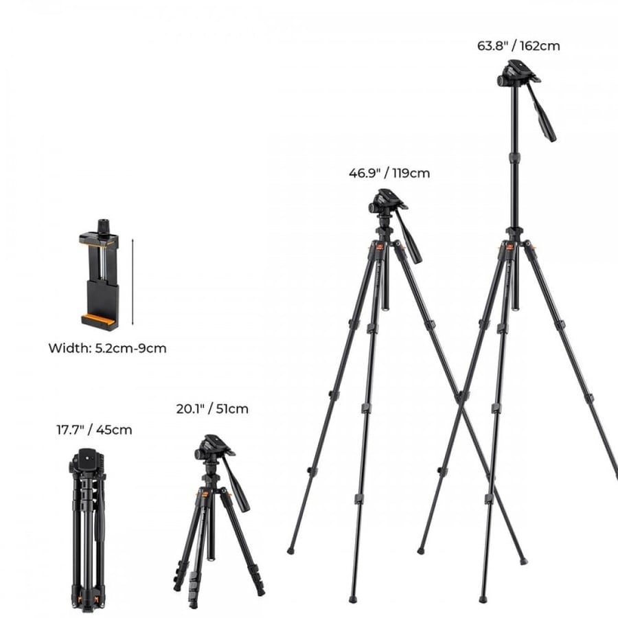 K&F Concept K234A0 4-Section Lightweight Aluminum Tripod with Video Head for Photograph and Live Streaming