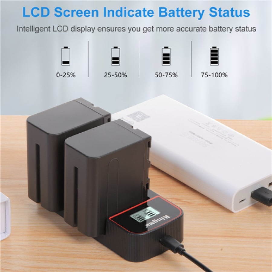 KingMa 6600mAh NP-F970 2-Pack Battery and LCD Dual Charger Kit for Sony