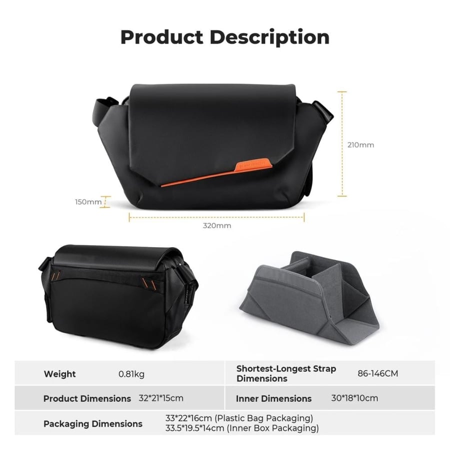 K&F Concept Urban Wander 14 Sling Bag (Black, 10L)