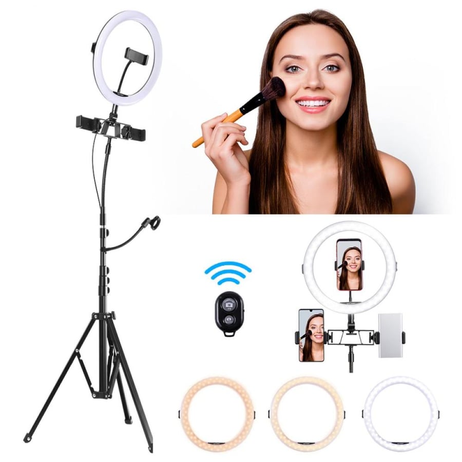 K&F Concept Selfie Ring Light ,11 inch(28 cm) Ring Light with 78.7 inch (200cm) Tripod and Phone Holders, 3 Color Modes, Bluetooth Remote Control