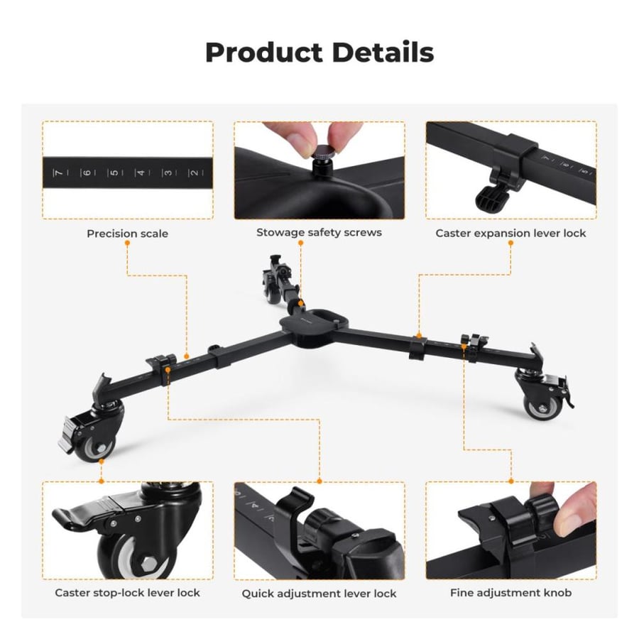 K&F Concept Photography Tripod Dolly, Heavy Duty with 3" Rubber Wheels