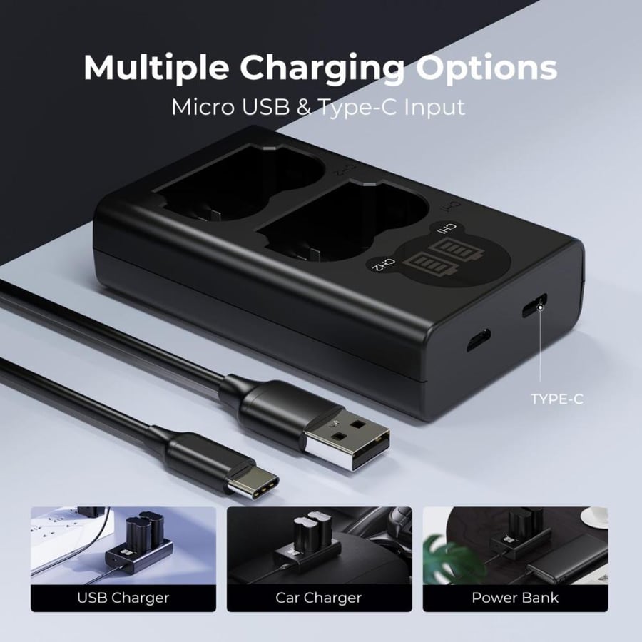K&F Concept NP-W235 Battery Charger with LCD Screen, Micro USB and Type-C Charger Charger for Fujifilm X-Series