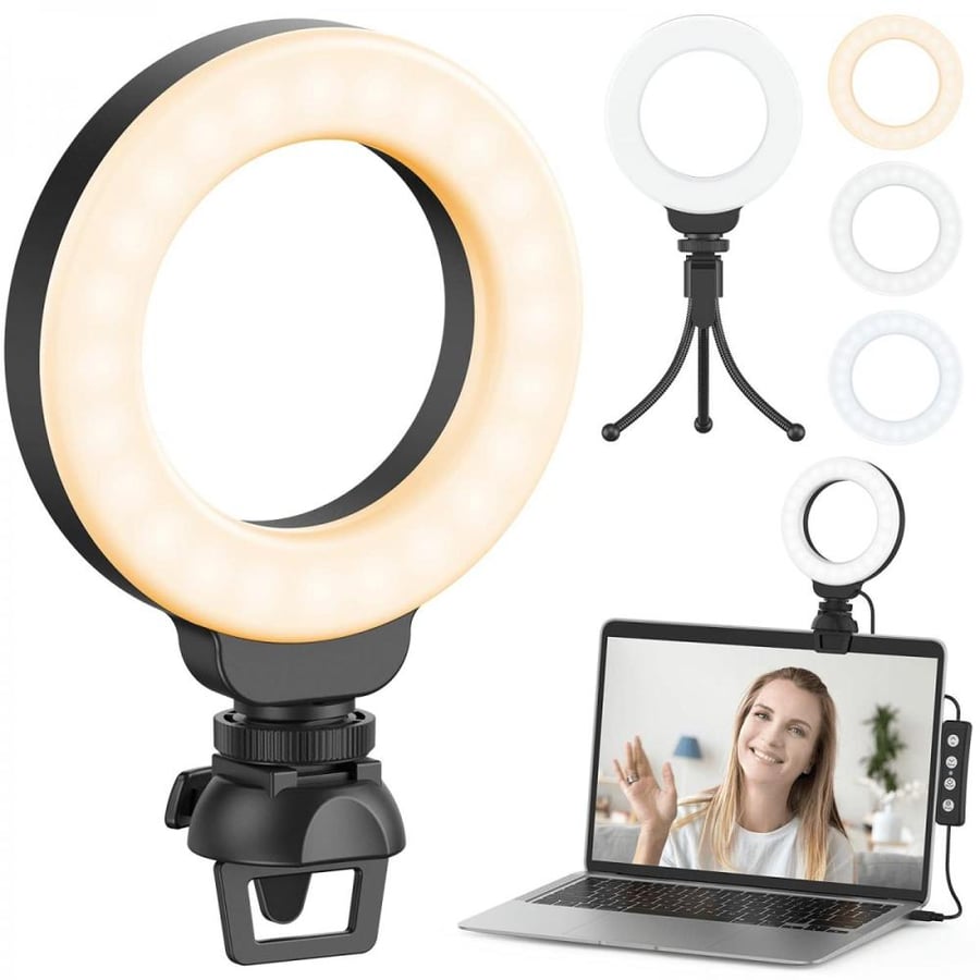 K&F Concept USB Powered Ring Multi-Functional Fill Light with Clip and Tripod Video Conference Lighting Kit, 4 Inch