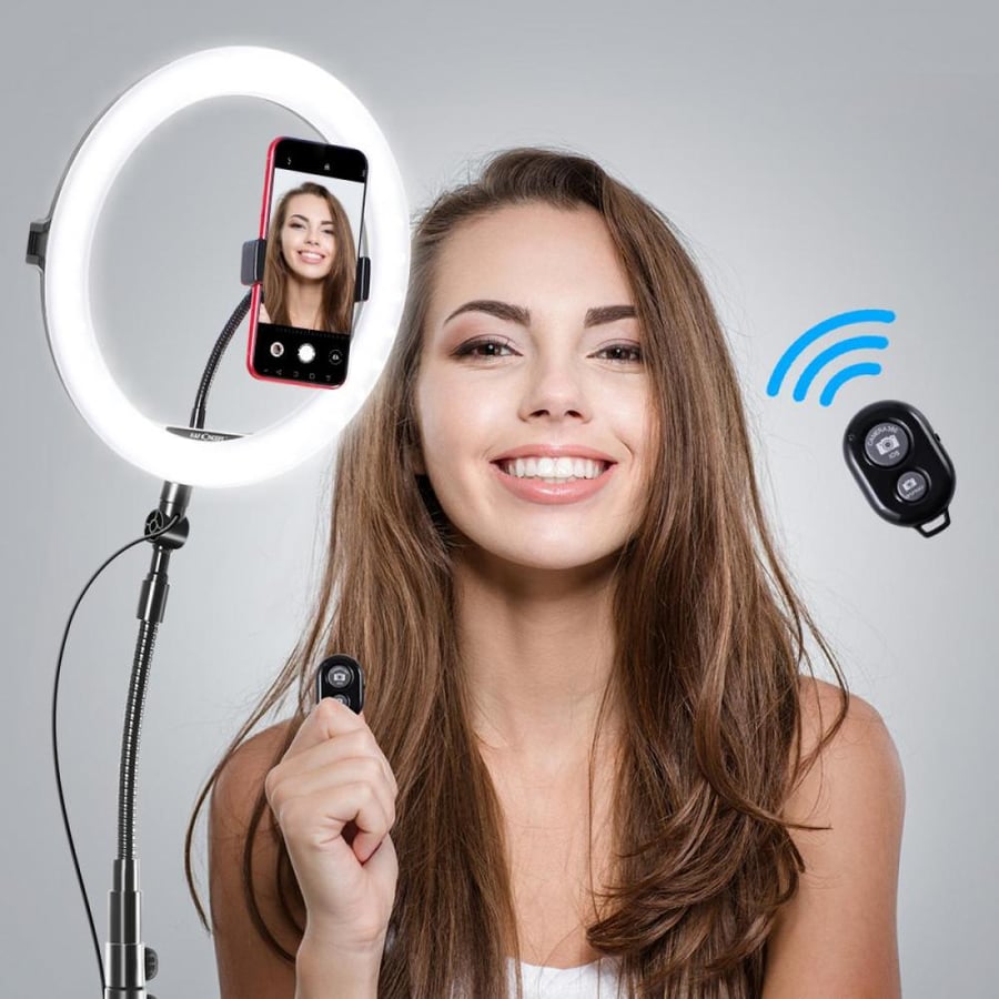 K&F Concept Selfie Ring Light ,11 inch(28 cm) Ring Light with 78.7 inch (200cm) Tripod and Phone Holders, 3 Color Modes, Bluetooth Remote Control
