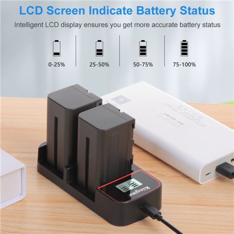 KingMa 4400mAh NP-F750 2-Pack Battery and LCD Dual Charger Kit for Sony