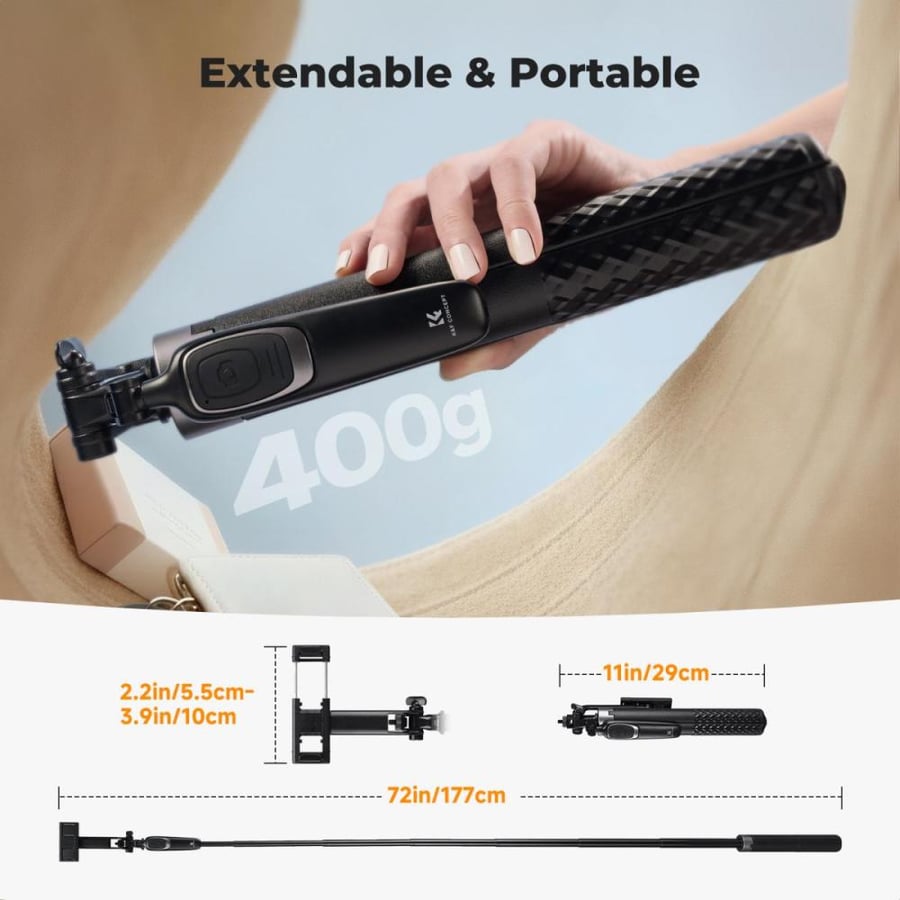 K&F CONCEPT 180cm Phone Tripod, Auto Open Selfie Stick with 4 Legs & Stabilizing Handle, 360° Rotation with Wireless Remote Control