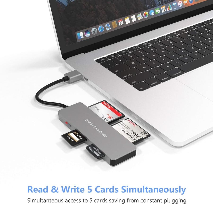 Bawanfa CFast Card Reader, 5 in 1 CFast 2.0 Memory Card Adapter Hub, USB 3.0 (5Gps) High Speed Read 5 Cards Simultaneously CFast/TF/SD/M2/XD/CF Combo Adapter Compatible with Windows Mac OS Linux