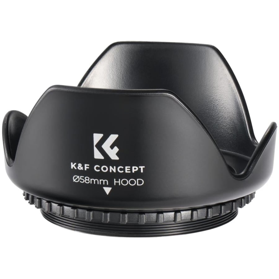 K&F 58mm Threaded Screw-in Lens Hood Universal with Cleaning Cloth