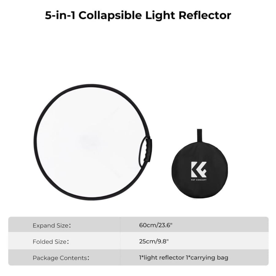 (K&F Concept 5-in-1 Circular Reflector with Handle 80cm (Gold Silver Black White Translucent