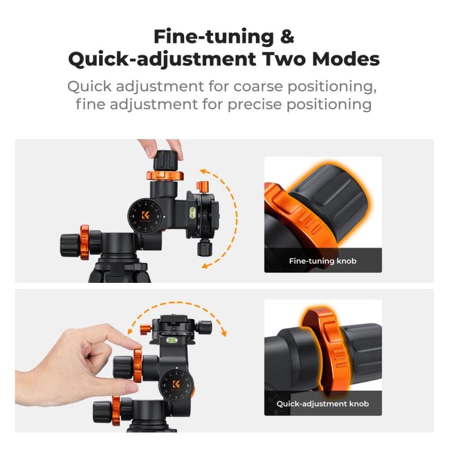 K&F Concept Geared Tripod Head, 360°Panoramic 3-Way Ballhead with Quick Release Plate