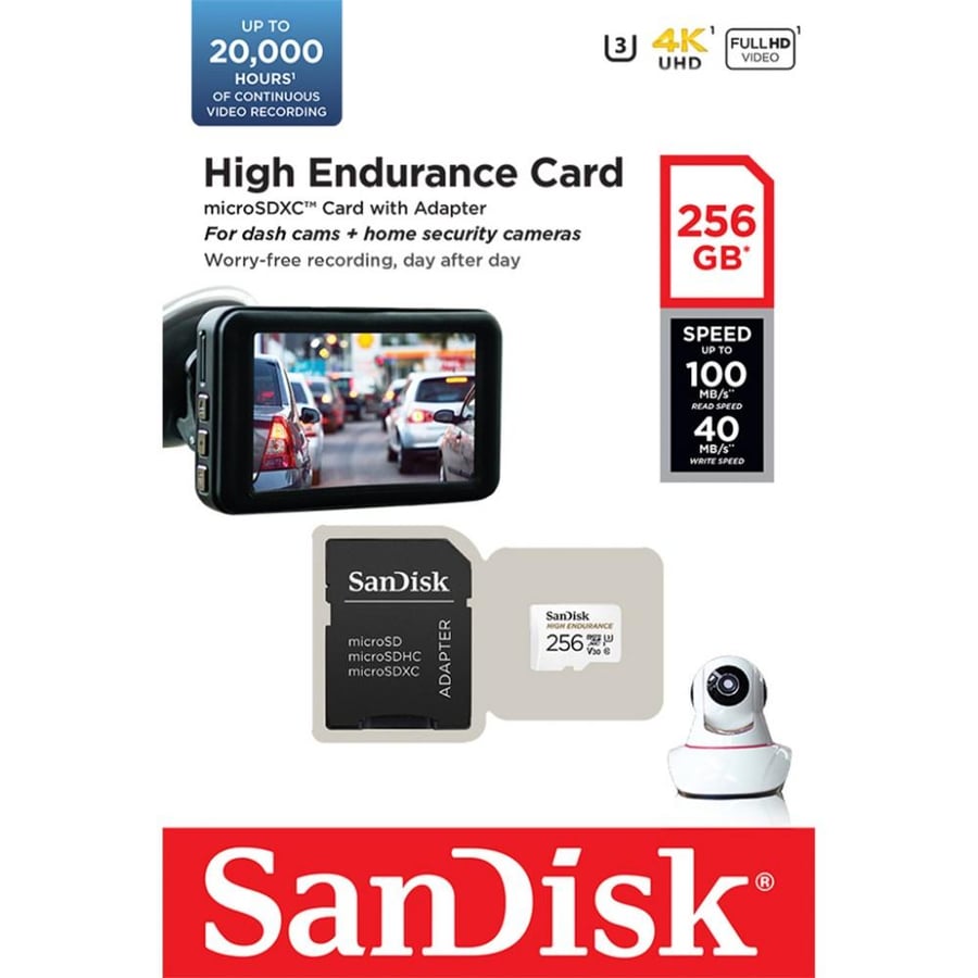 SanDisk 256GB High Endurance microSDXC (V30, UHS-I/U3, CL10,4K, 100MB/s) SDSQQNR-256G-GN6IA