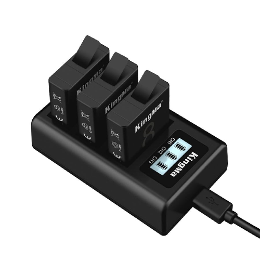 KingMa Fully Decoded 2 Battery and LCD Triple Charger Kit for GoPro Hero 8,7,6 Action Cameras