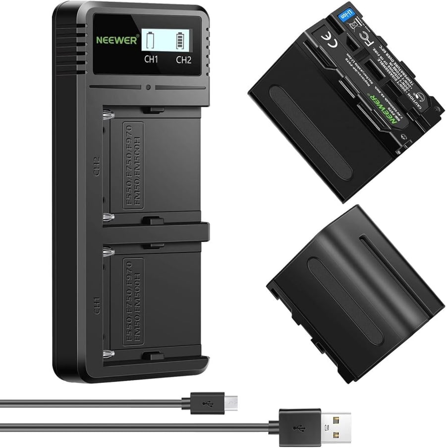 NEEWER Dual USB Fast Charger with 2 x 6600mAh NP-F970 Replacement Batteries