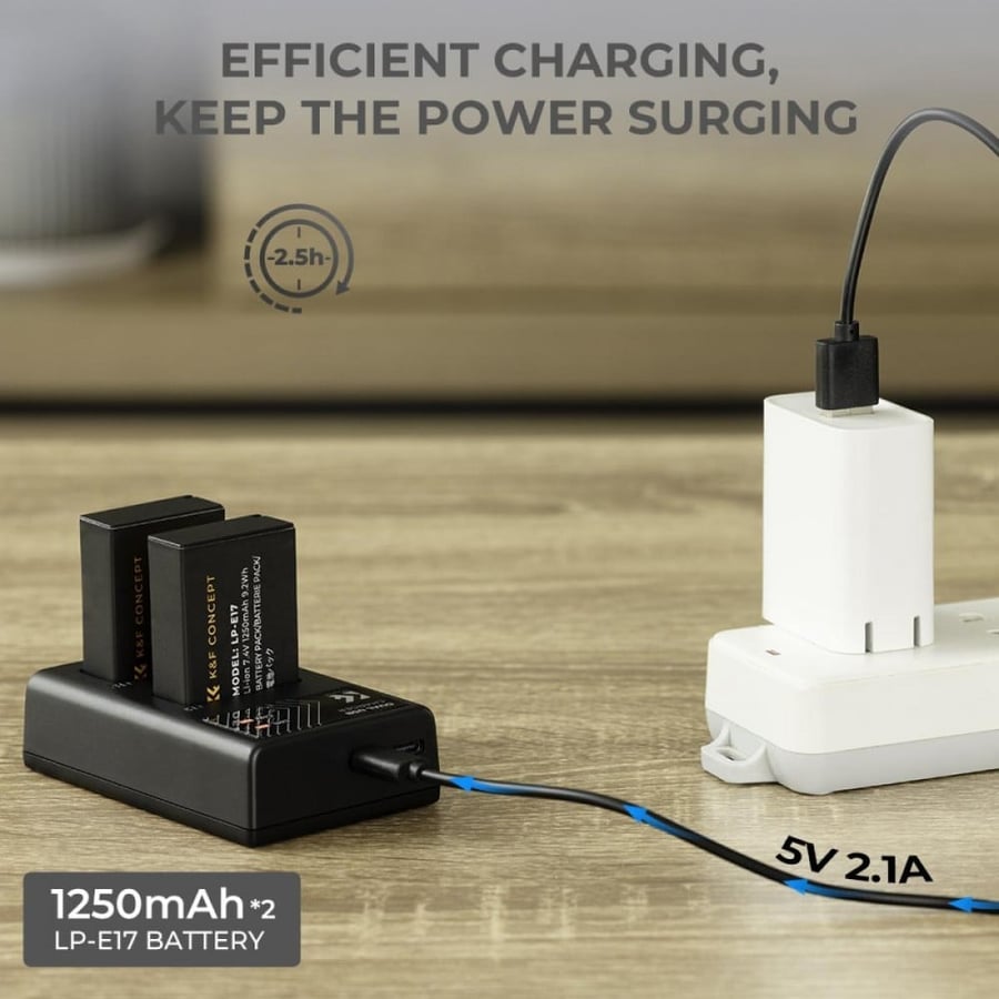 K&F Concept LP-E17 rechargeable battery 2pcs + charger + 10pcs cleaning cloth kit compatible with Canon