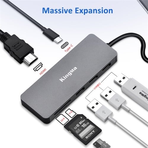 KingMa 7-in-1 USB C Hub Adapter for Type-C Equipments with PD Charging