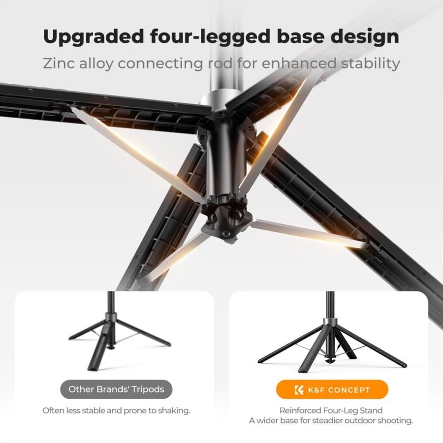 K&F CONCEPT 180cm Phone Tripod, Auto Open Selfie Stick with 4 Legs & Stabilizing Handle, 360° Rotation with Wireless Remote Control