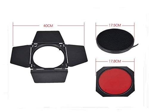 Godox BD-04 Barn Door and Honeycomb Grid and 4 Color Gel Filters