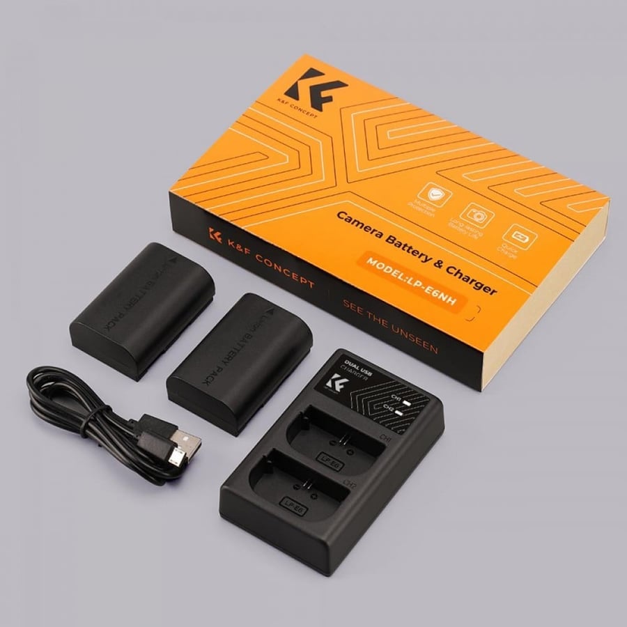 K&F Concept LP-E6NH rechargeable battery 2pcs + charger kit compatible with Canon