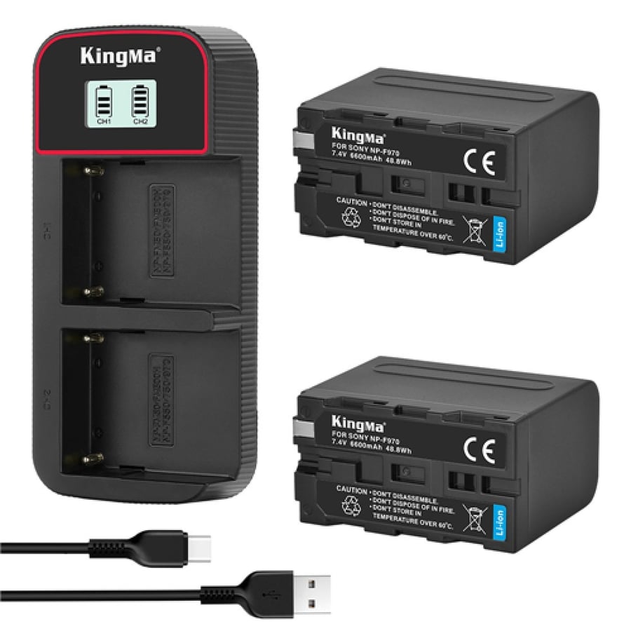 KingMa 6600mAh NP-F970 2-Pack Battery and LCD Dual Charger Kit for Sony