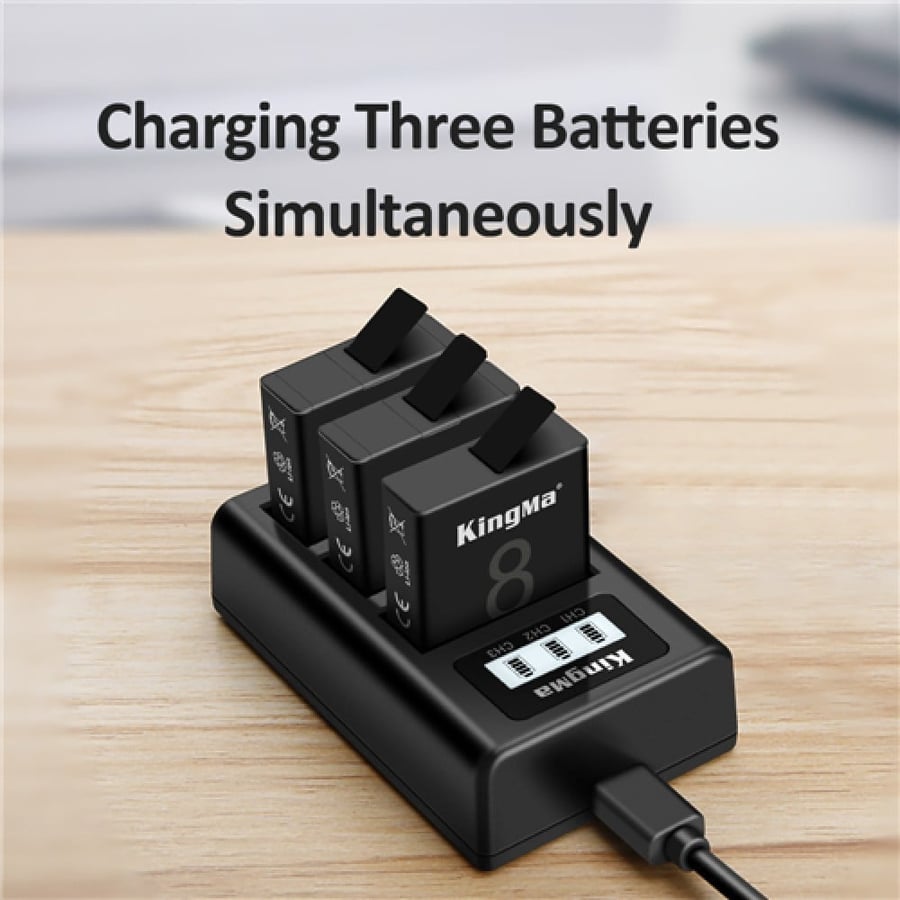 KingMa Fully Decoded 2 Battery and LCD Triple Charger Kit for GoPro Hero 8,7,6 Action Cameras