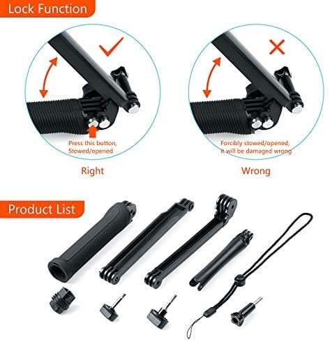 3Way Tripod for GoPro Hero 10/9/8/7/6/5/4/3/2/1 Session and other Action Cameras, Detachable Extendable Selfie Stick Pole with Hand Grip Stand
