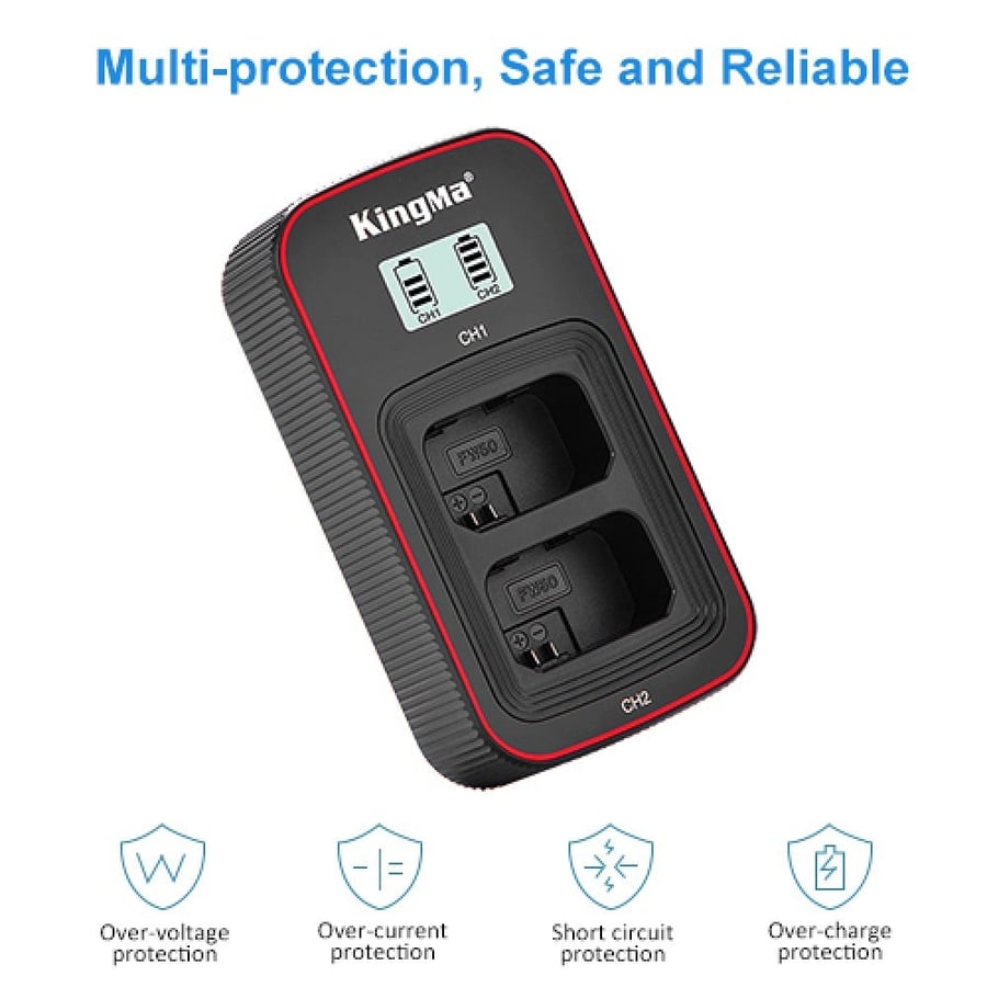 KingMa LP-E6 2-Pack Battery and LCD Dual Charger Kit for Canon EOS R6 R5 5D4 80D 5D2 5D3 70D 60D