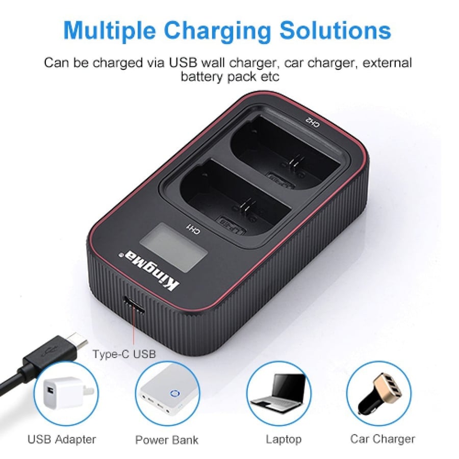 KingMa LP-E6 2-Pack Battery and LCD Dual Charger Kit for Canon EOS R6 R5 5D4 80D 5D2 5D3 70D 60D