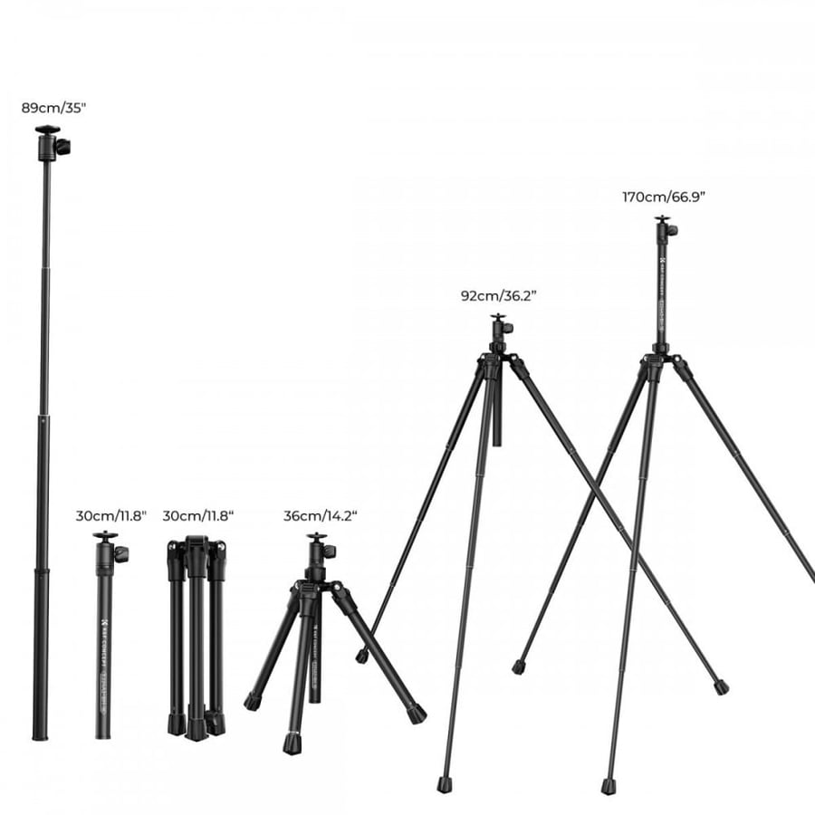 K&F Concept E224A3+BH-18 Eccentric Tube Cellphone Tripod, Lightweight Super Portable Selfie Stick, 170cm