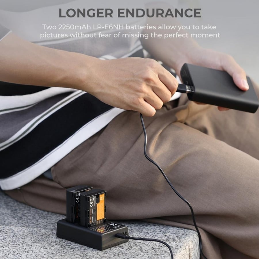 K&F Concept LP-E6NH rechargeable battery 2pcs + charger + 10pcs cleaning cloth kit compatible with Canon