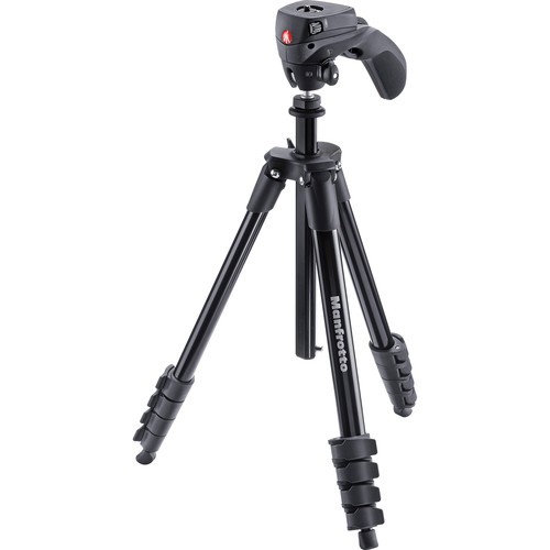 Manfrotto Compact Action Aluminum Tripod (Black) - with Photo and Video function