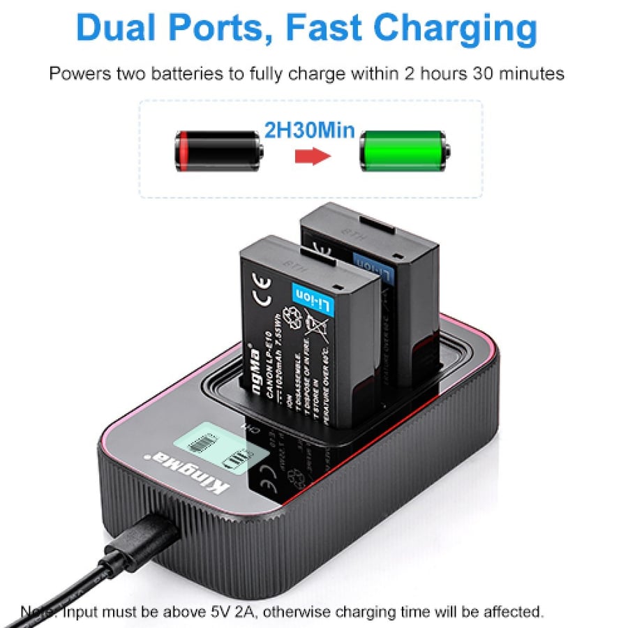 KingMa LP-E10 2-Pack Battery and LCD Dual Charger Kit for Canon