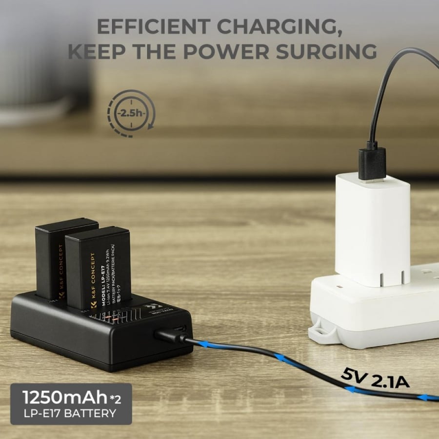 K&F Concept LP-E17 rechargeable battery 2pcs + charger + 64GB micro SD card kit compatible with Canon