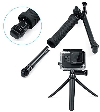 3Way Tripod for GoPro Hero 10/9/8/7/6/5/4/3/2/1 Session and other Action Cameras, Detachable Extendable Selfie Stick Pole with Hand Grip Stand