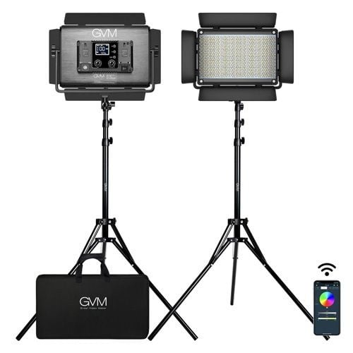 GVM RGB LED Studio Video Light Bi-Color Soft 2-Light Panel Kit
