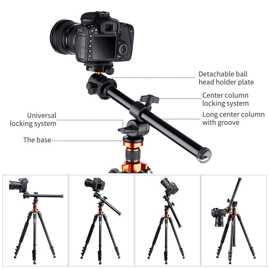 K&F Concept Overhead Camera Tripod Travel Tripod With Magnesium Alloy Rotatable Multi-Angle Center Column