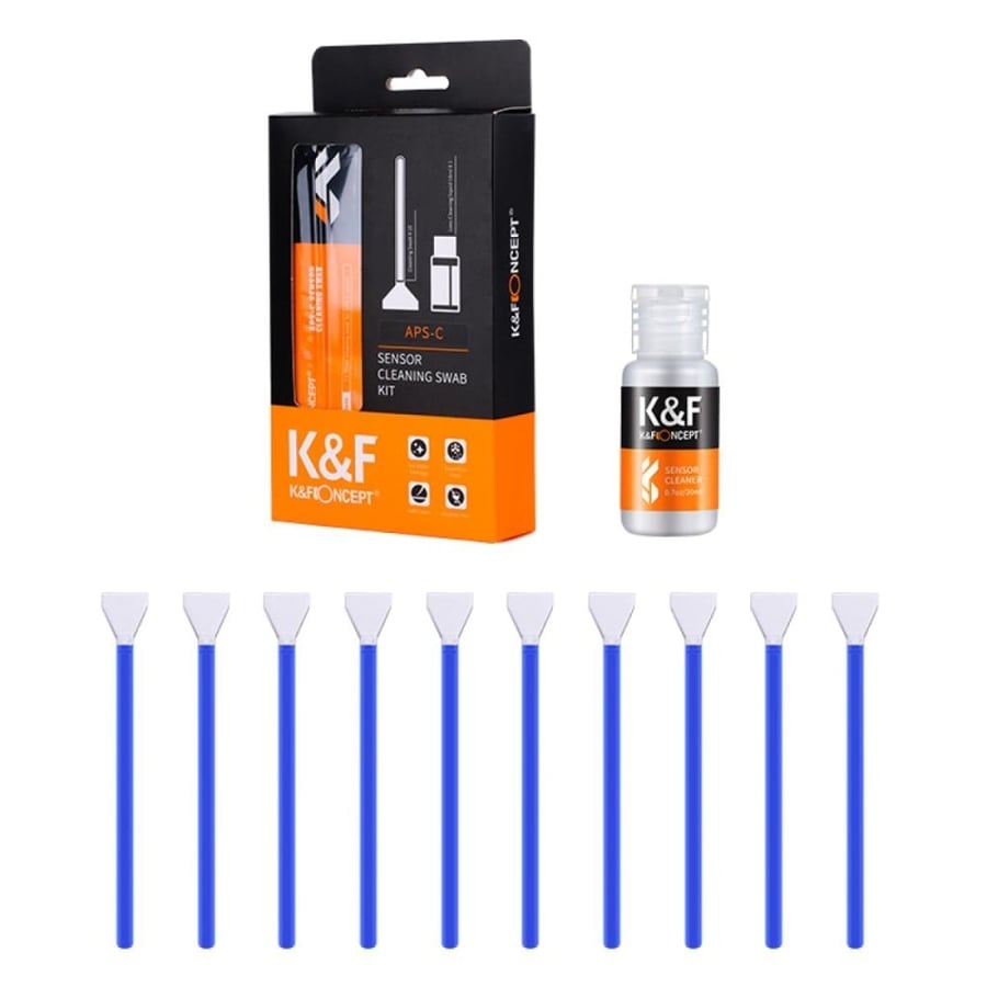 K&F Concept 16mm Crop Sensor Cleaning Swab Kit with 10x 16mm Cleaning Swabs and 1x 20ml Cleaning Liquid