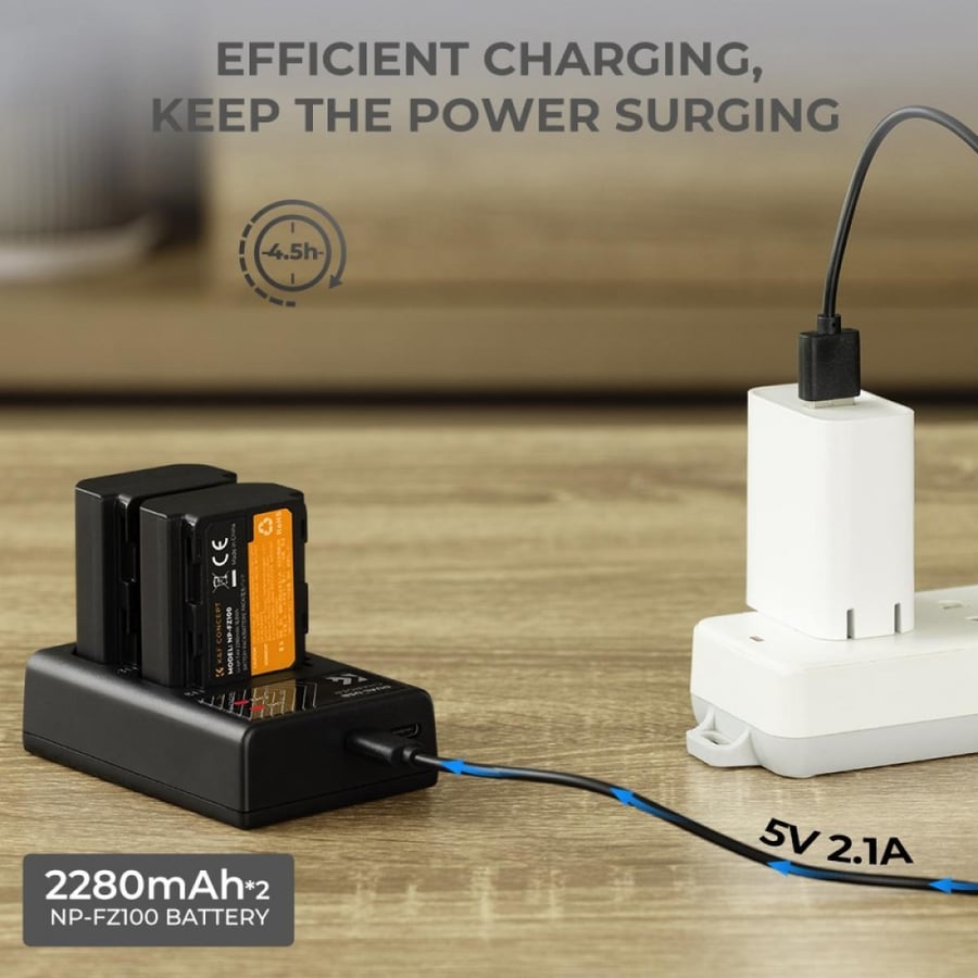 K&F Concept NP-FZ100 rechargeable battery 2pcs + charger + 64GB micro SD card kit compatible with Sony