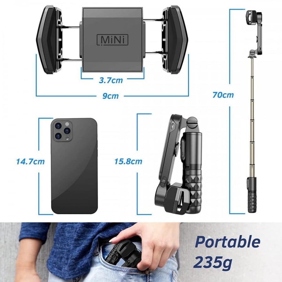 K&F Concept Smartphone Gimbal Stabilizer with Detachable Fill Light, Retractable Wireless Selfie Stick and Tripod